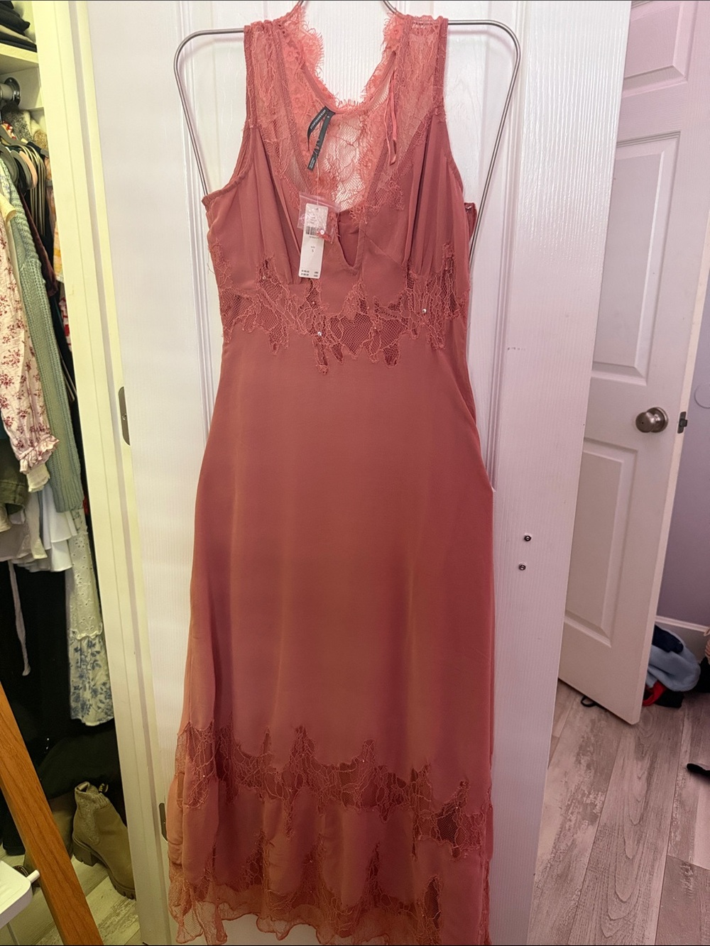 By Anthropologie V-Neck Lace-Panel Maxi Dress Small